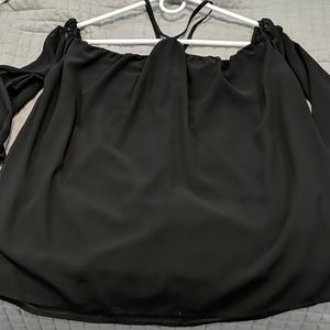 Black off shoulder sheer blouse